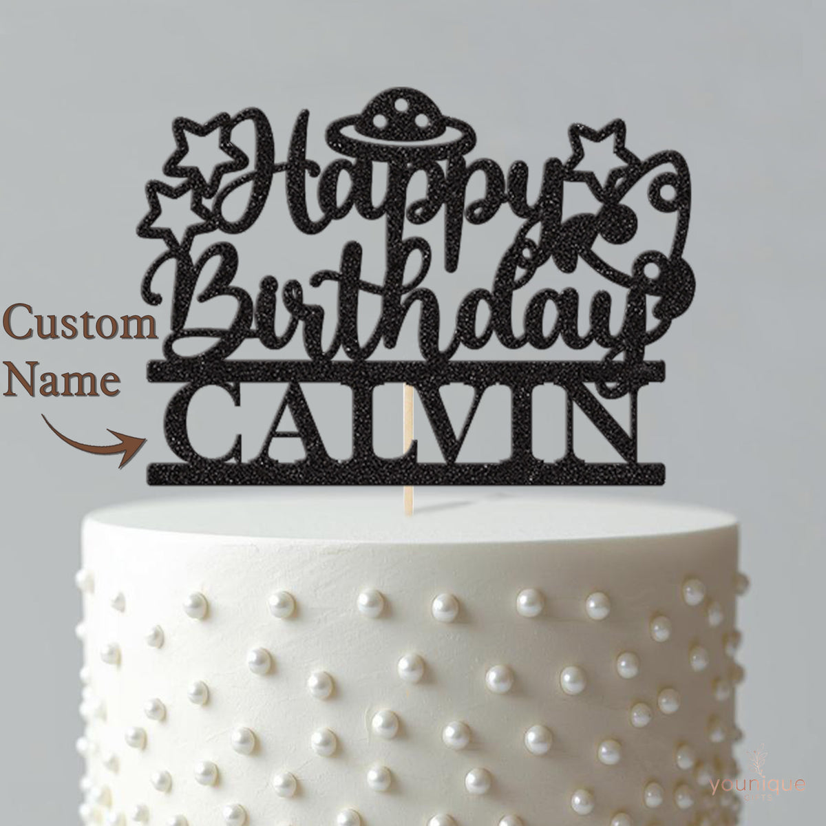 Personalised UFO Birthday Cake Topper with Name - view 4
