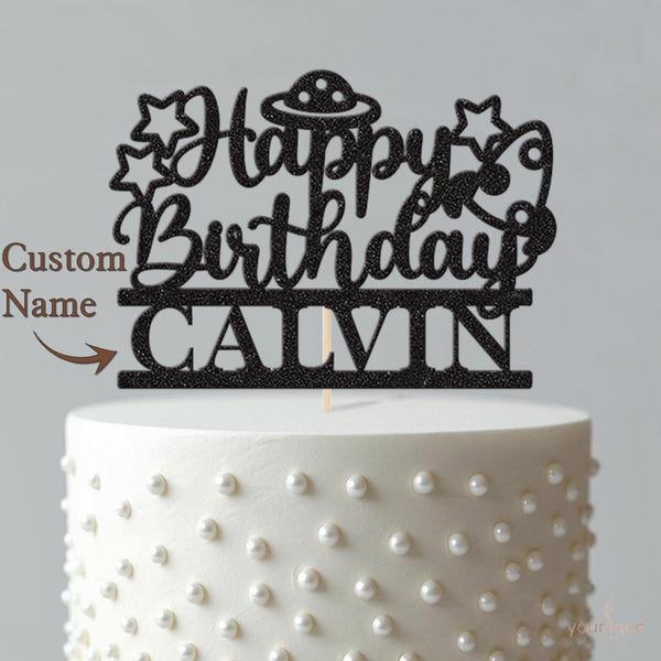 Personalised UFO Birthday Cake Topper with Name - view 4