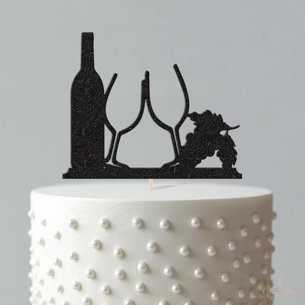 Wine Bottle and Glasses Cake Topper - view 4