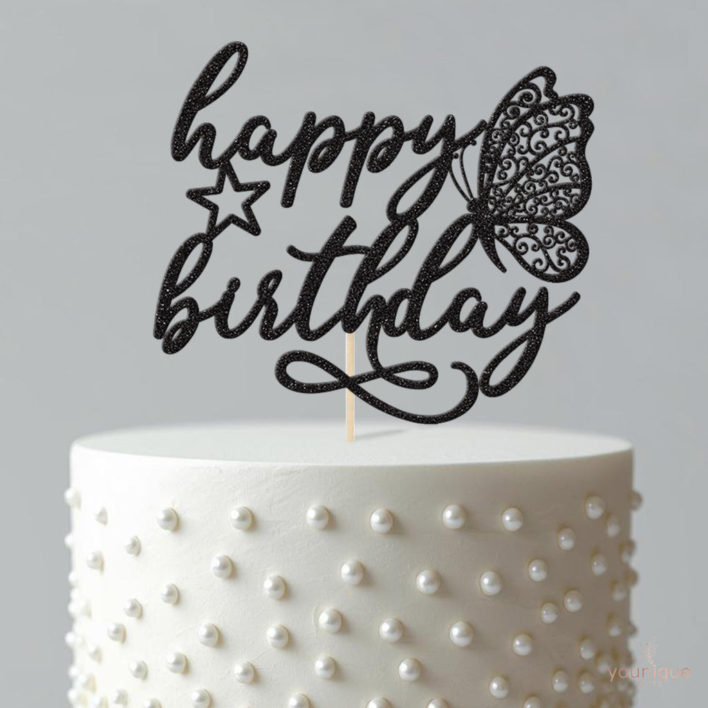 Happy Birthday Intricate Butterfly Cake Topper - view 4
