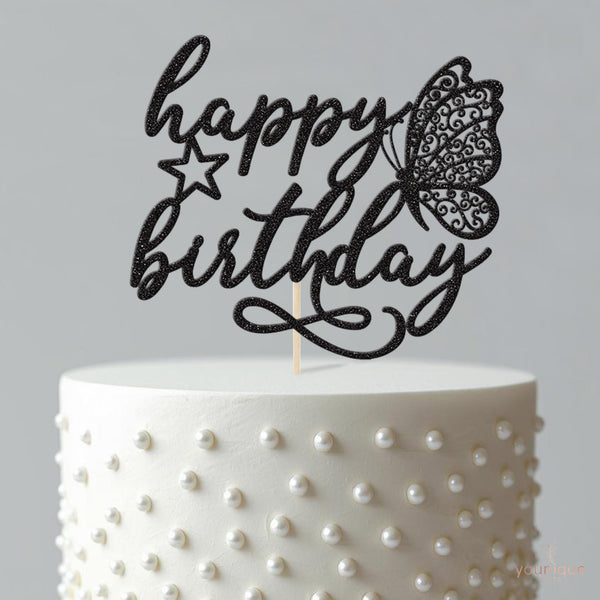 Happy Birthday Intricate Butterfly Cake Topper - view 4