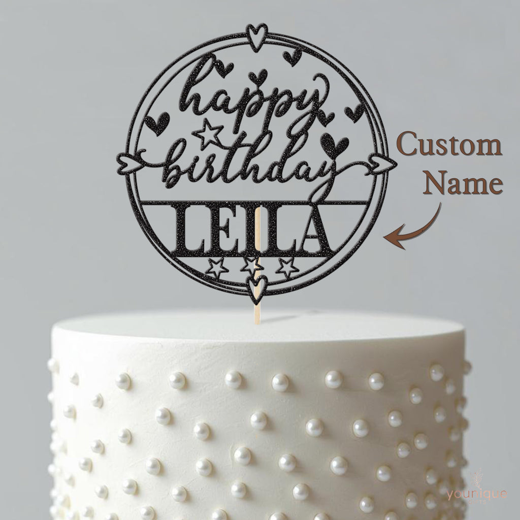 Personalised Hearts and Stars Birthday Cake Topper with Name - view 4