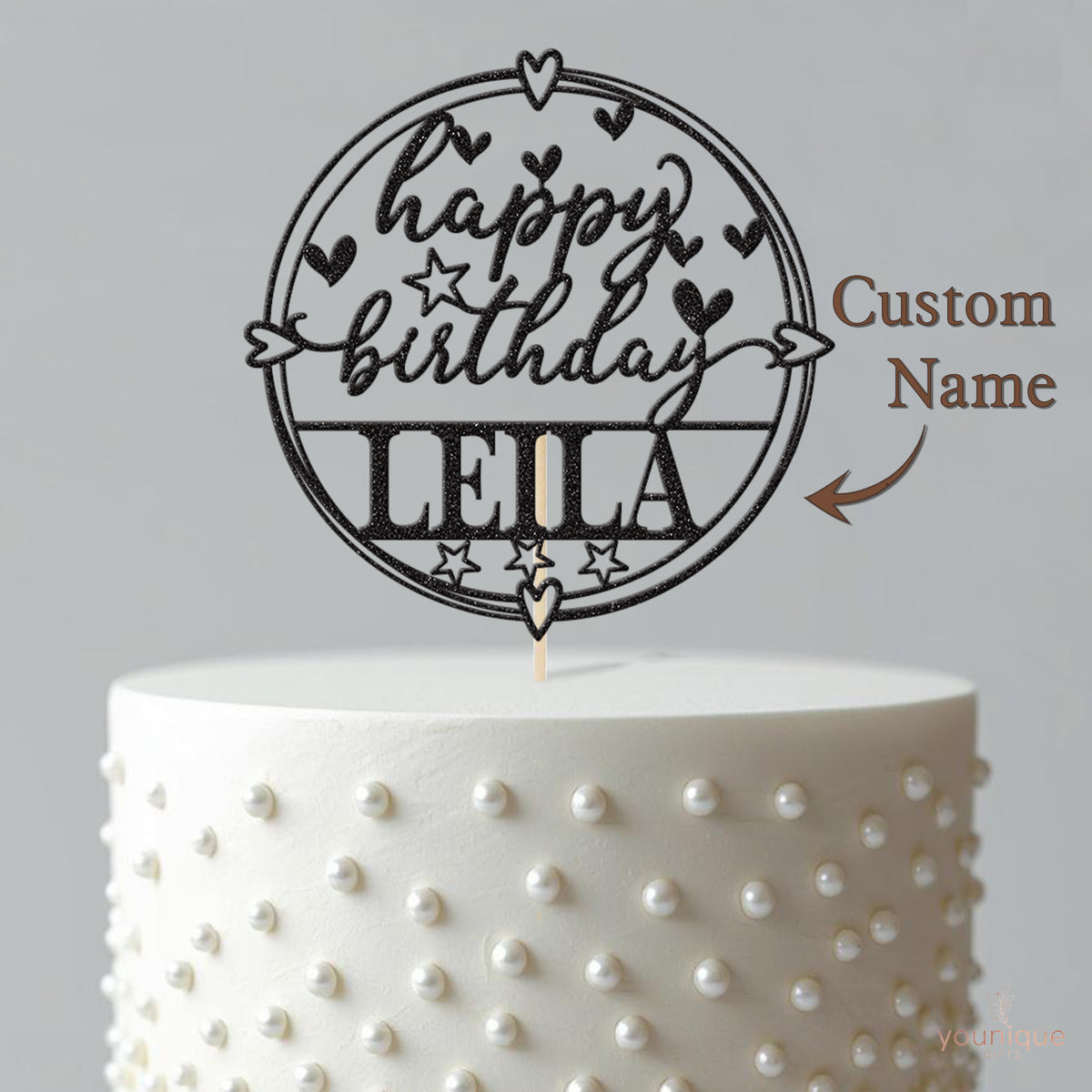 Personalised Hearts and Stars Birthday Cake Topper with Name - view 4