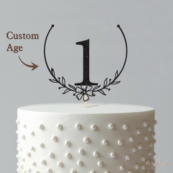 Number One Floral Wreath First Birthday Cake Topper - view 4