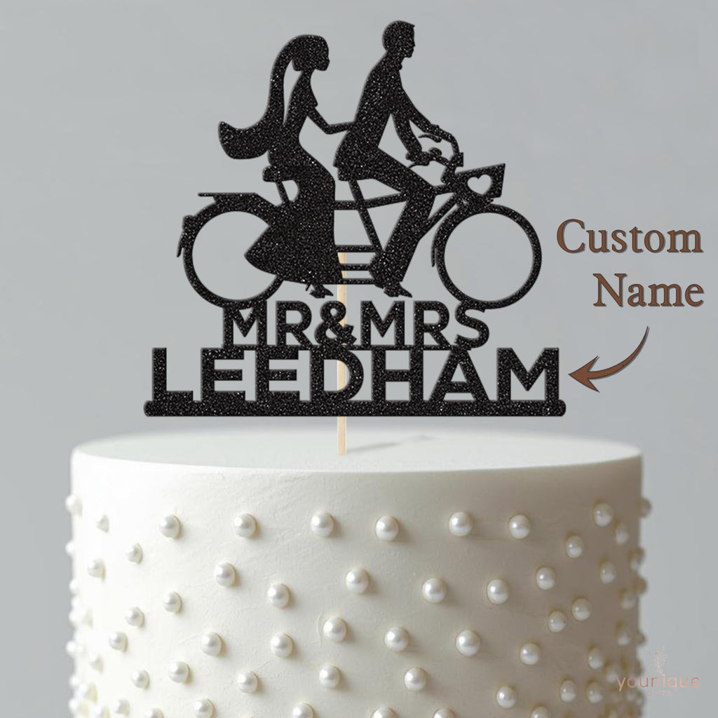 Personalised Tandem Bicycle Wedding Cake Topper with Surname - view 4
