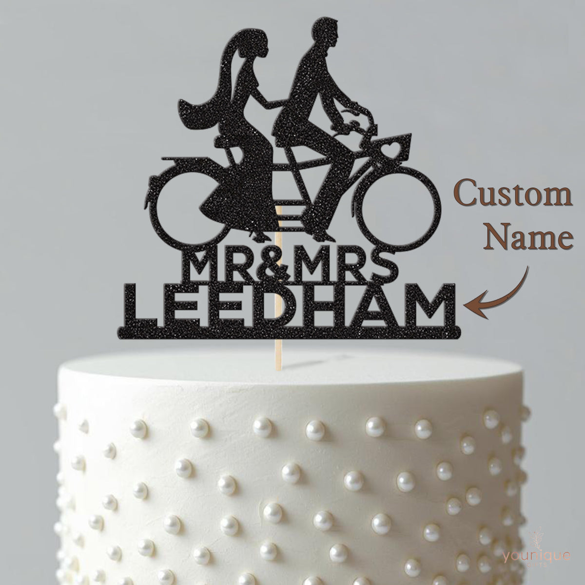 Personalised Tandem Bicycle Wedding Cake Topper with Surname - view 4