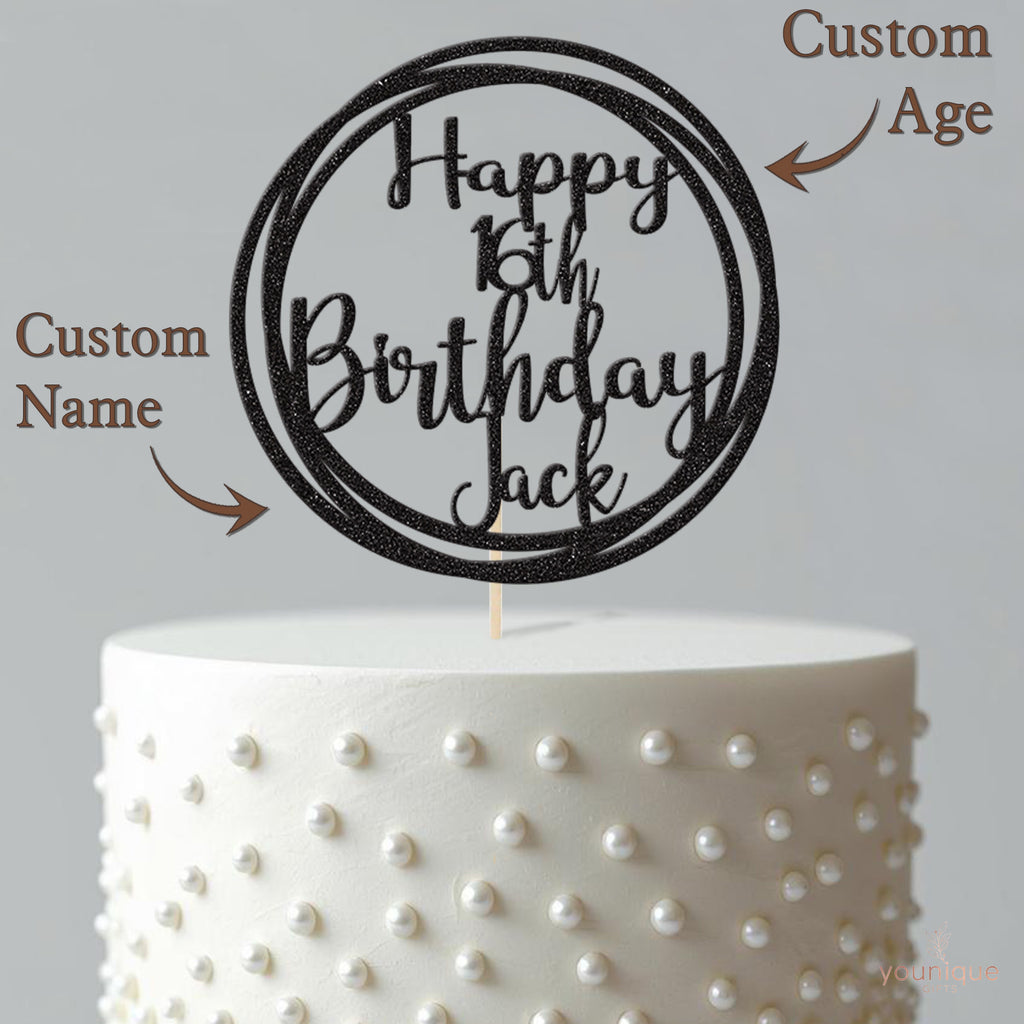 Personalised Circle Birthday Cake Topper Any Age and Name - view 4