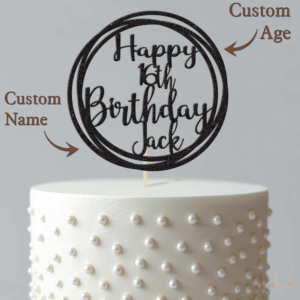 Personalised Circle Birthday Cake Topper Any Age and Name - view 4