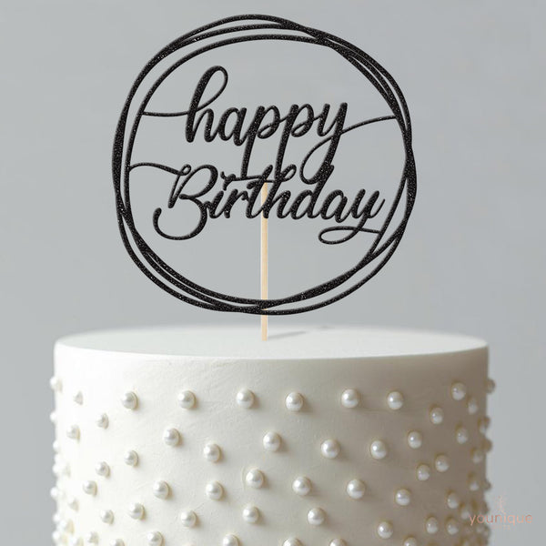 Happy Birthday Calligraphy Circle Cake Topper - view 4