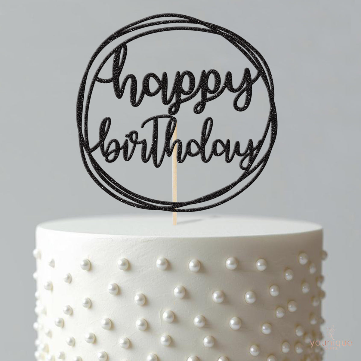 Happy Birthday Modern Script Circle Cake Topper - view 4