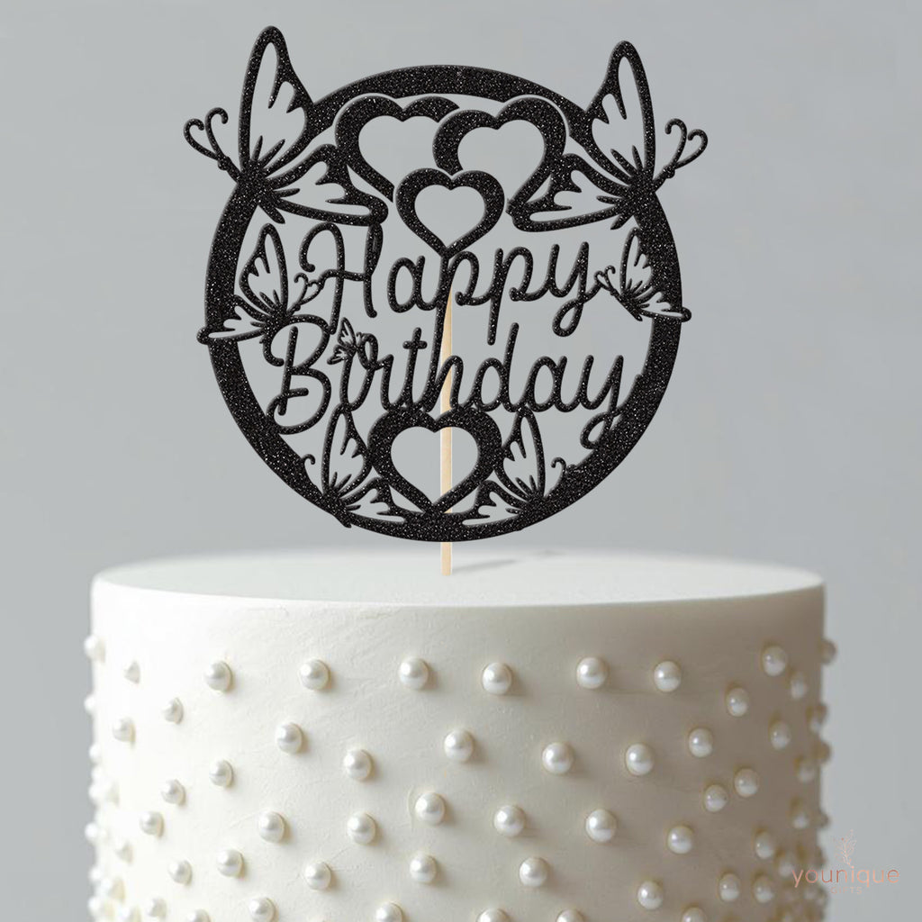 Happy Birthday Butterflies and Hearts Circle Cake Topper - view 4