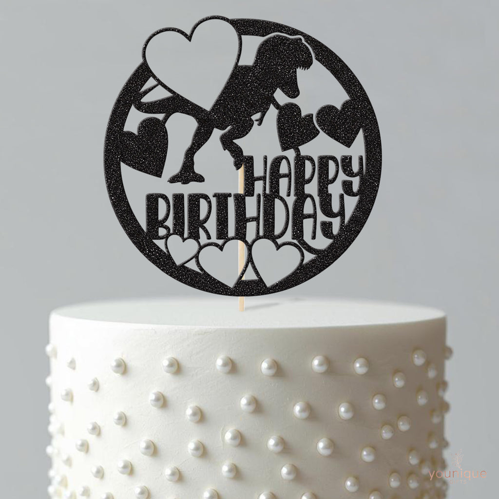 Happy Birthday Dinosaur and Hearts Circle Cake Topper - view 4