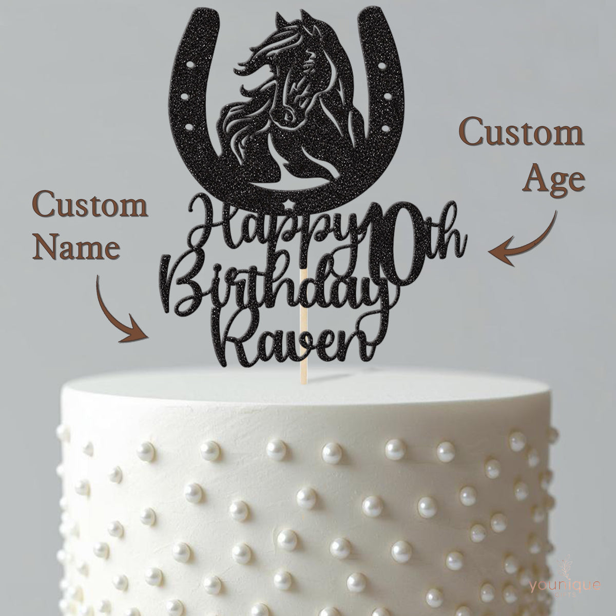 Personalised Horse and Horseshoe Birthday Cake Topper Any Age and Name - view 4