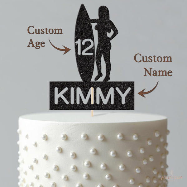 Personalised Female Surfer Birthday Cake Topper Any Age and Name - view 4