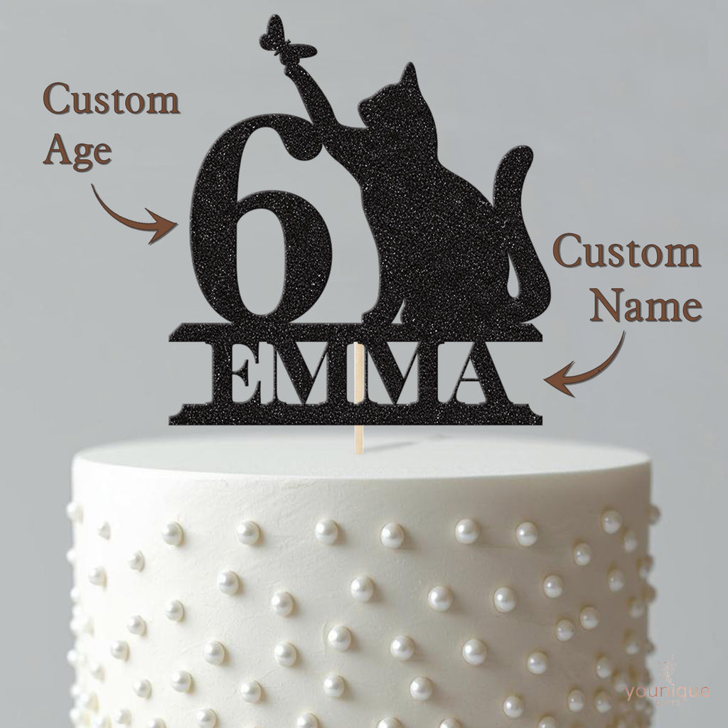 Personalised Cat and Butterfly Birthday Cake Topper Any Age and Name - view 4