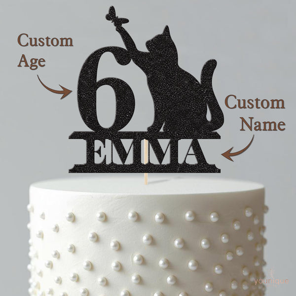 Personalised Cat and Butterfly Birthday Cake Topper Any Age and Name - view 4