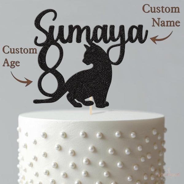 Personalised Cat Birthday Cake Topper Any Age and Name - view 4