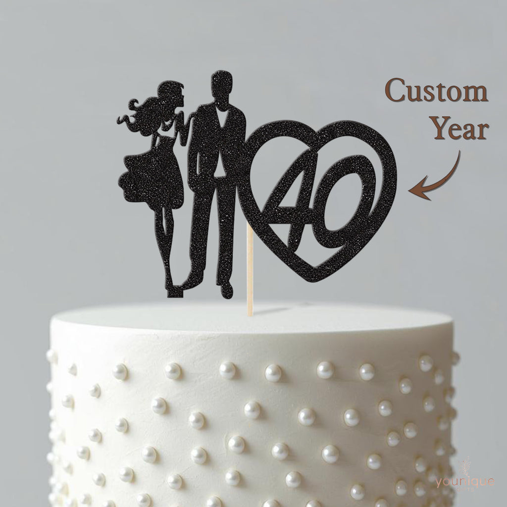 Personalised Couple and Heart Anniversary Cake Topper Any Year - view 4