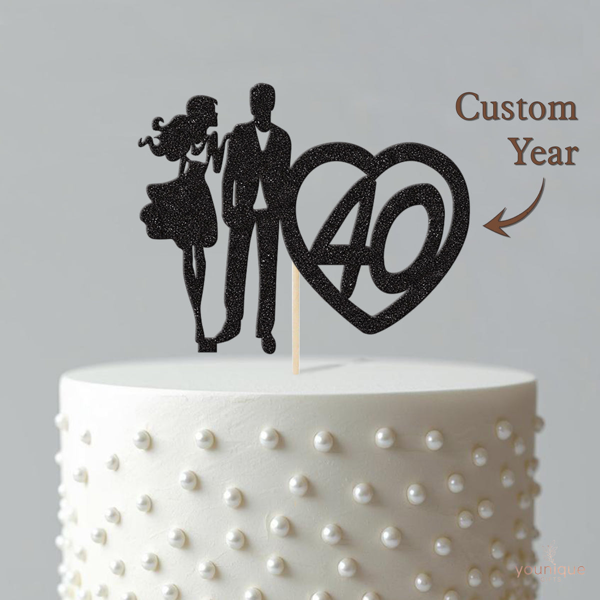 Personalised Couple and Heart Anniversary Cake Topper Any Year - view 4