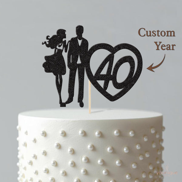 Personalised Couple and Heart Anniversary Cake Topper Any Year - view 4