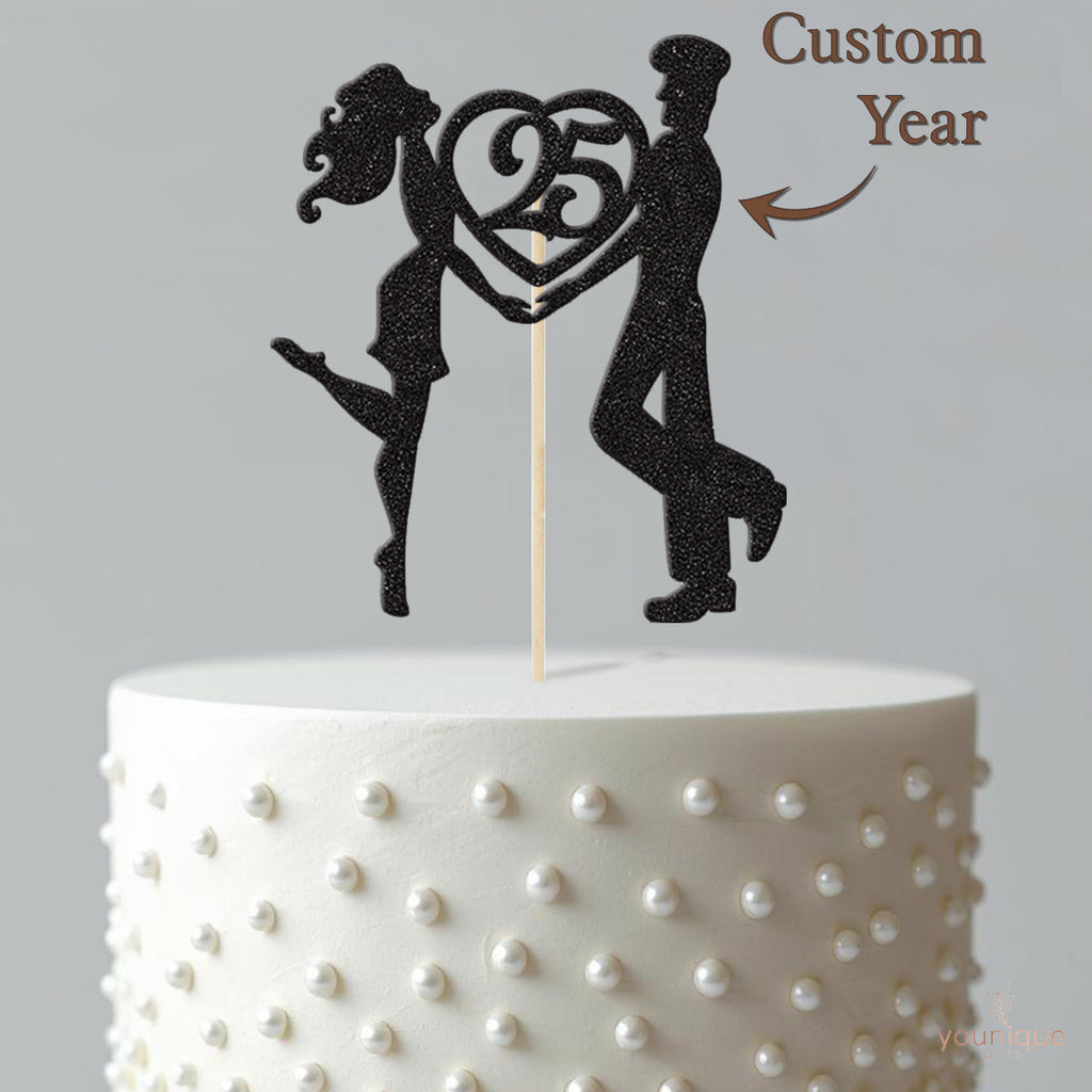 Personalised Heart Holding Couple Anniversary Cake Topper Any Year - view 4