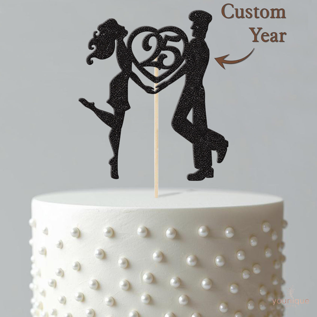 Personalised Heart Holding Couple Anniversary Cake Topper Any Year - view 4