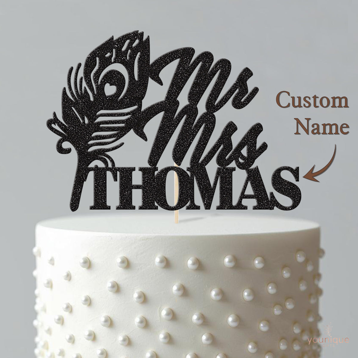 Personalised Peacock Feather Wedding Cake Topper with Surname - view 4