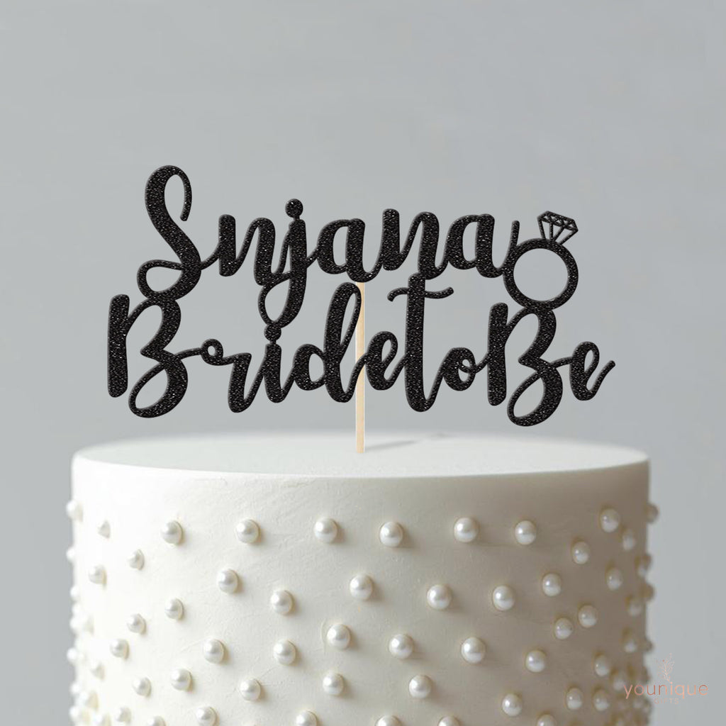 Personalised Bride to Be Cake Topper with Name and Ring - view 4