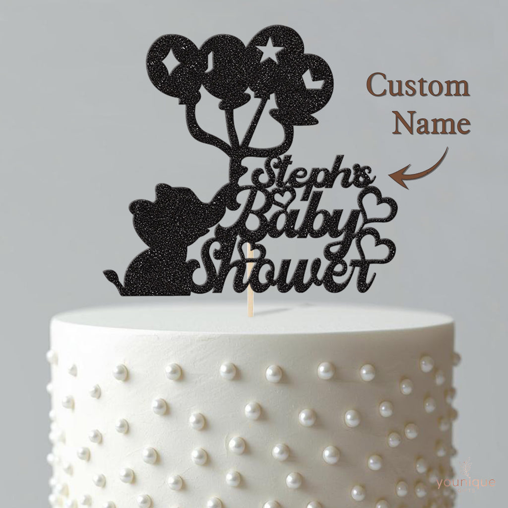 Personalised Elephant and Balloons Baby Shower Cake Topper with Name - view 4