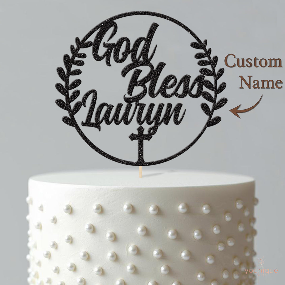 Personalised Christening Cake Topper with Name and Cross - view 4