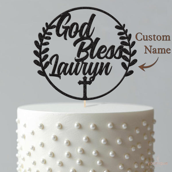 Personalised Christening Cake Topper with Name and Cross - view 4