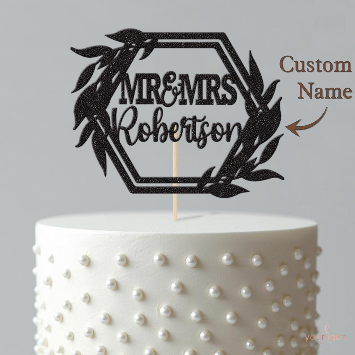 Personalised Mr and Mrs Wedding Cake Topper with Surname - view 4