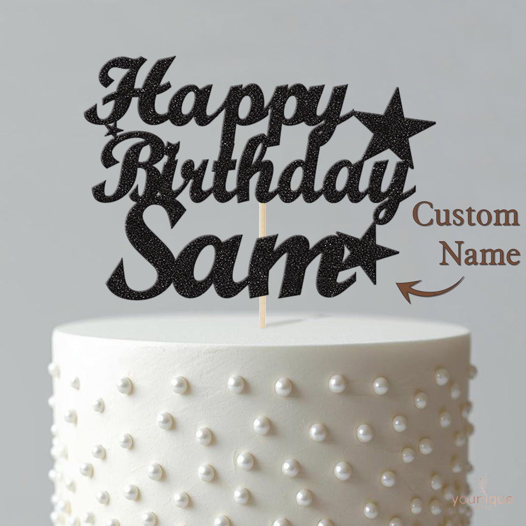 Personalised Bold Script Stars Birthday Cake Topper – Name - view 4