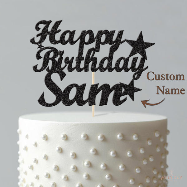Personalised Bold Script Stars Birthday Cake Topper – Name - view 4
