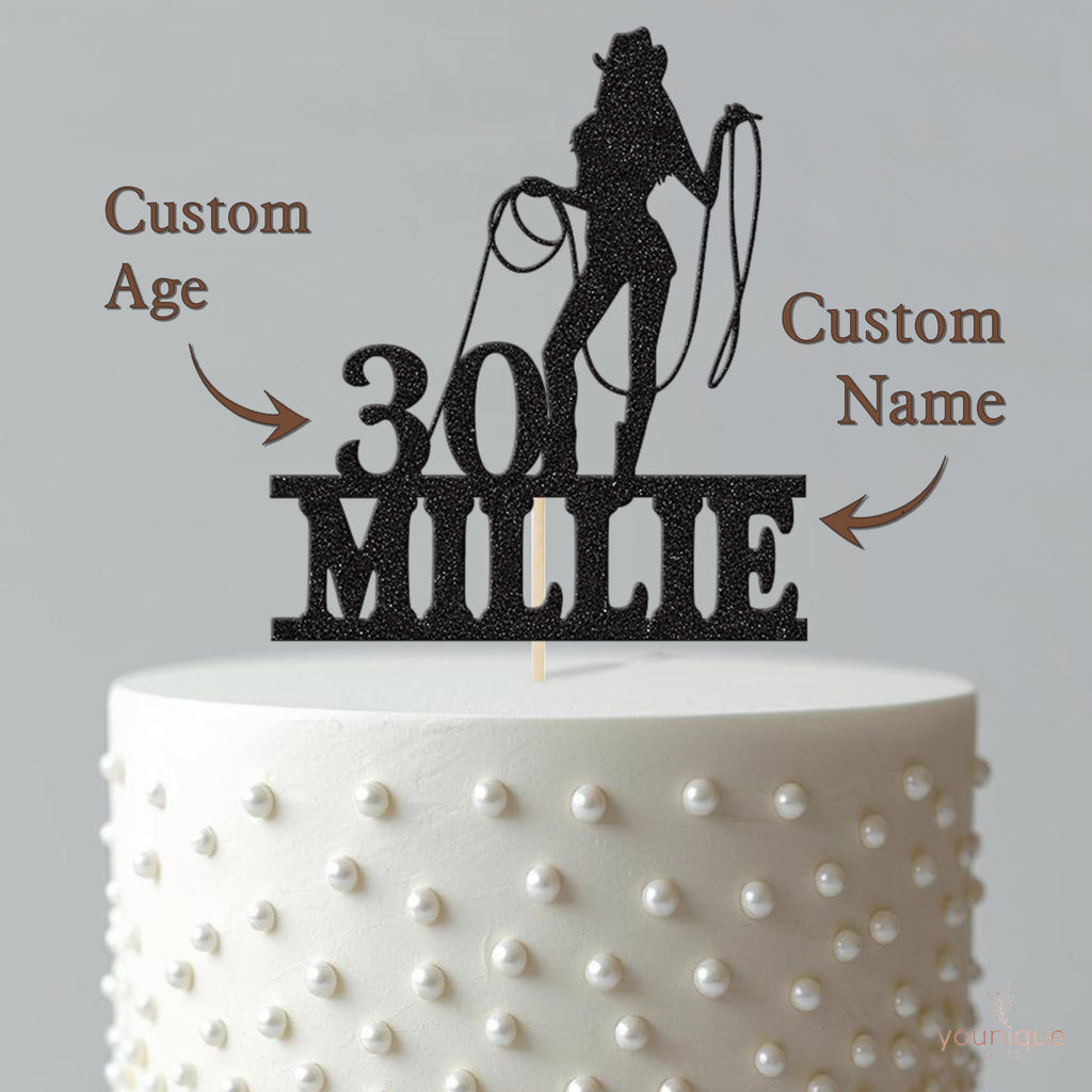 Personalised Cowgirl Lasso Birthday Cake Topper – Name & Age - view 4