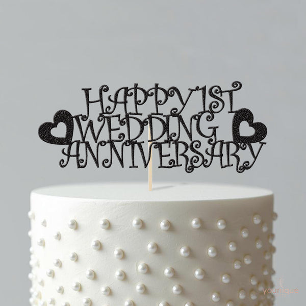 First Wedding Anniversary Curly Hearts Cake Topper - view 4