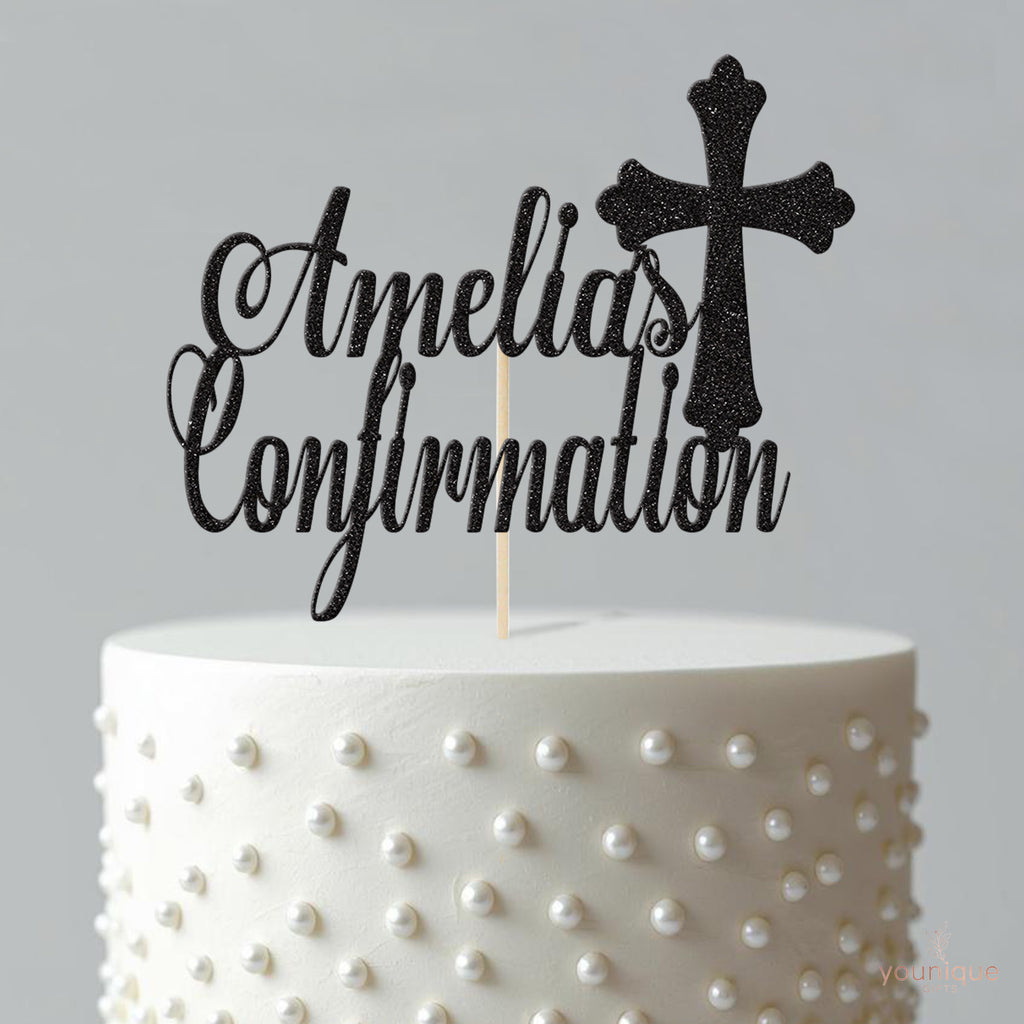 Personalised Ornate Cross Confirmation Cake Topper – Name - view 4