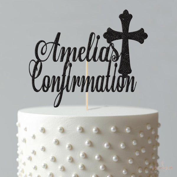 Personalised Ornate Cross Confirmation Cake Topper – Name - view 4