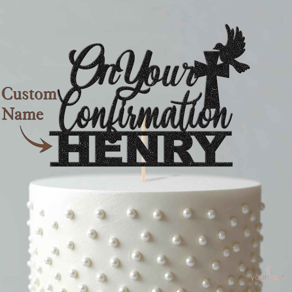 Personalised Confirmation Cross & Dove Cake Topper – Name - view 4