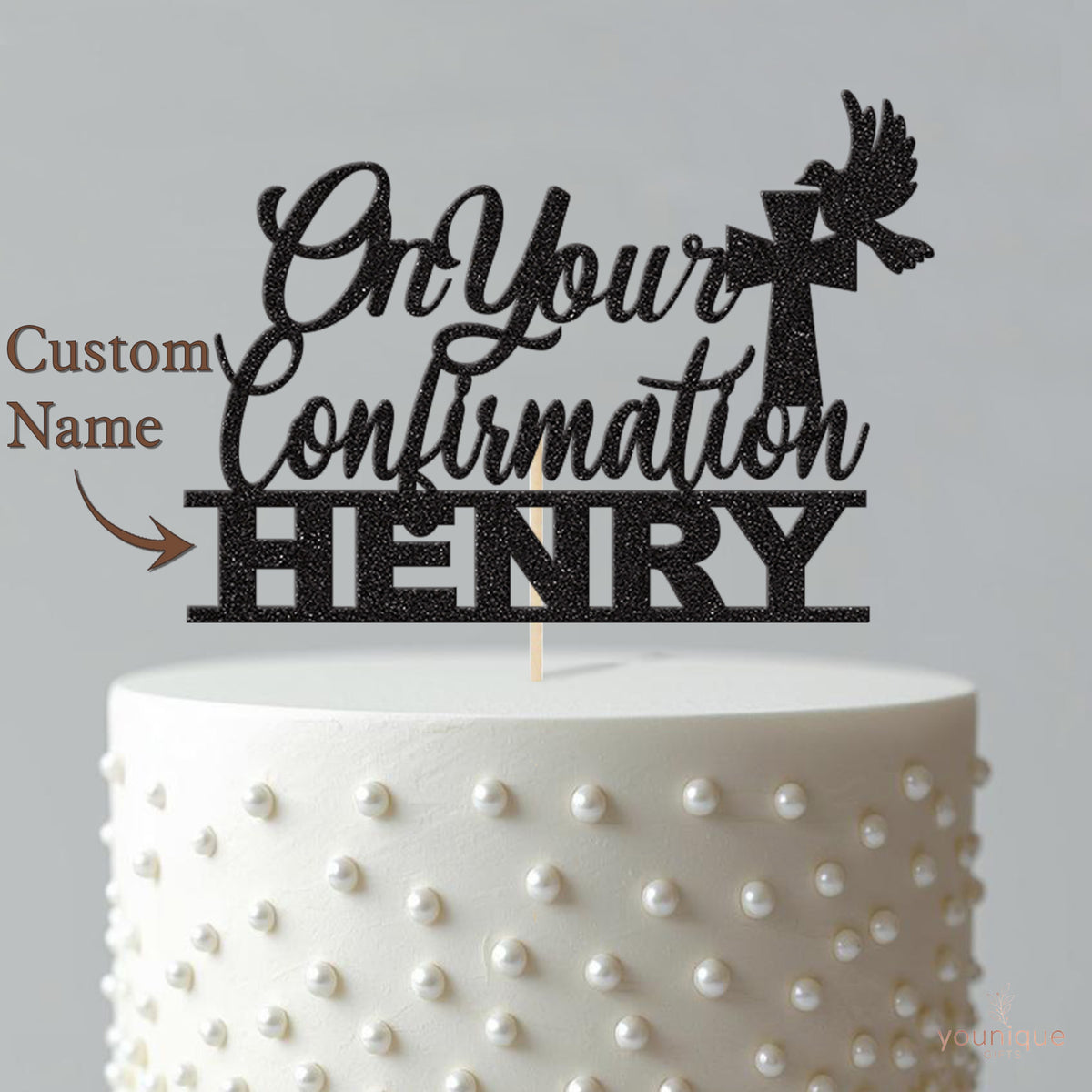 Personalised Confirmation Cross & Dove Cake Topper – Name - view 4