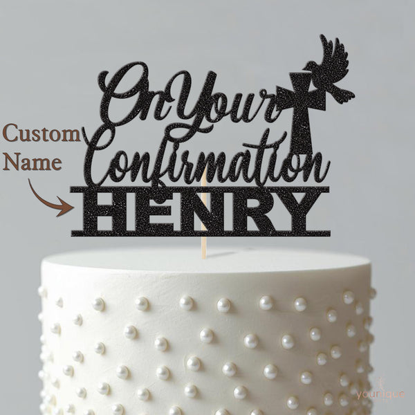 Personalised Confirmation Cross & Dove Cake Topper – Name - view 4