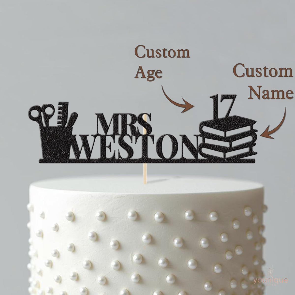 Personalised Teacher Books Birthday Cake Topper – Surname & Age - view 4