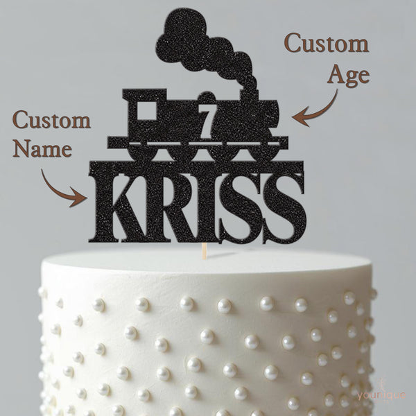 Personalised Steam Train & Smoke Cake Topper – Name & Age - view 4