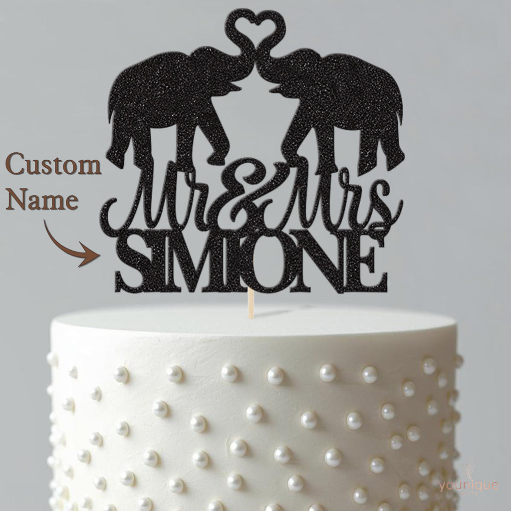 Personalised Elephant Heart Wedding Cake Topper – Surname - view 4