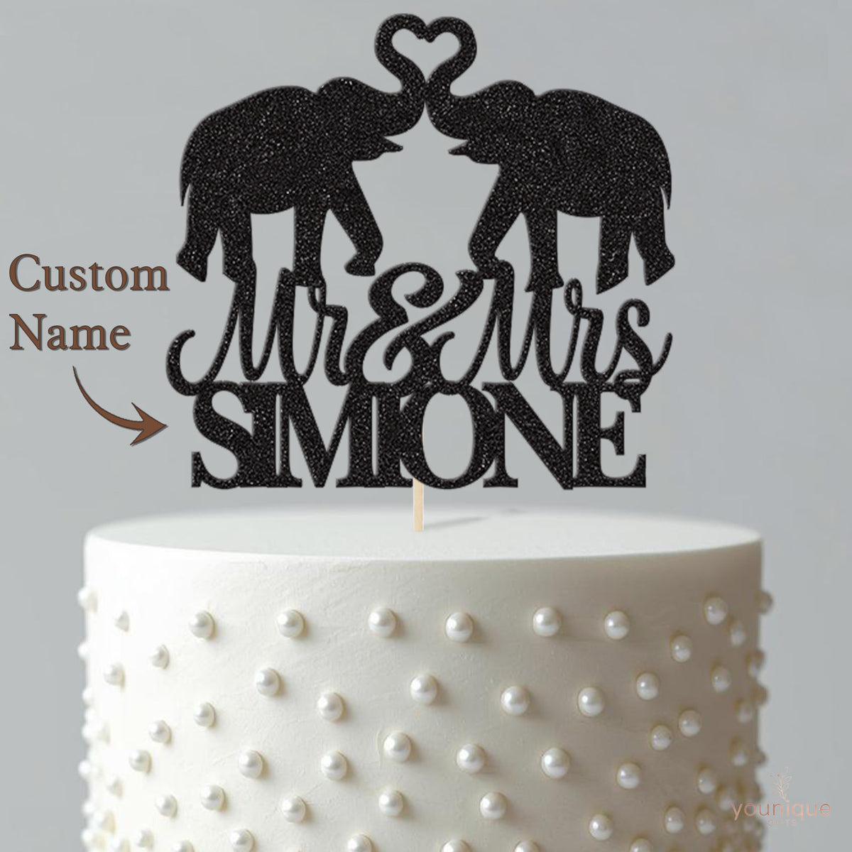 Personalised Elephant Heart Wedding Cake Topper – Surname - view 4