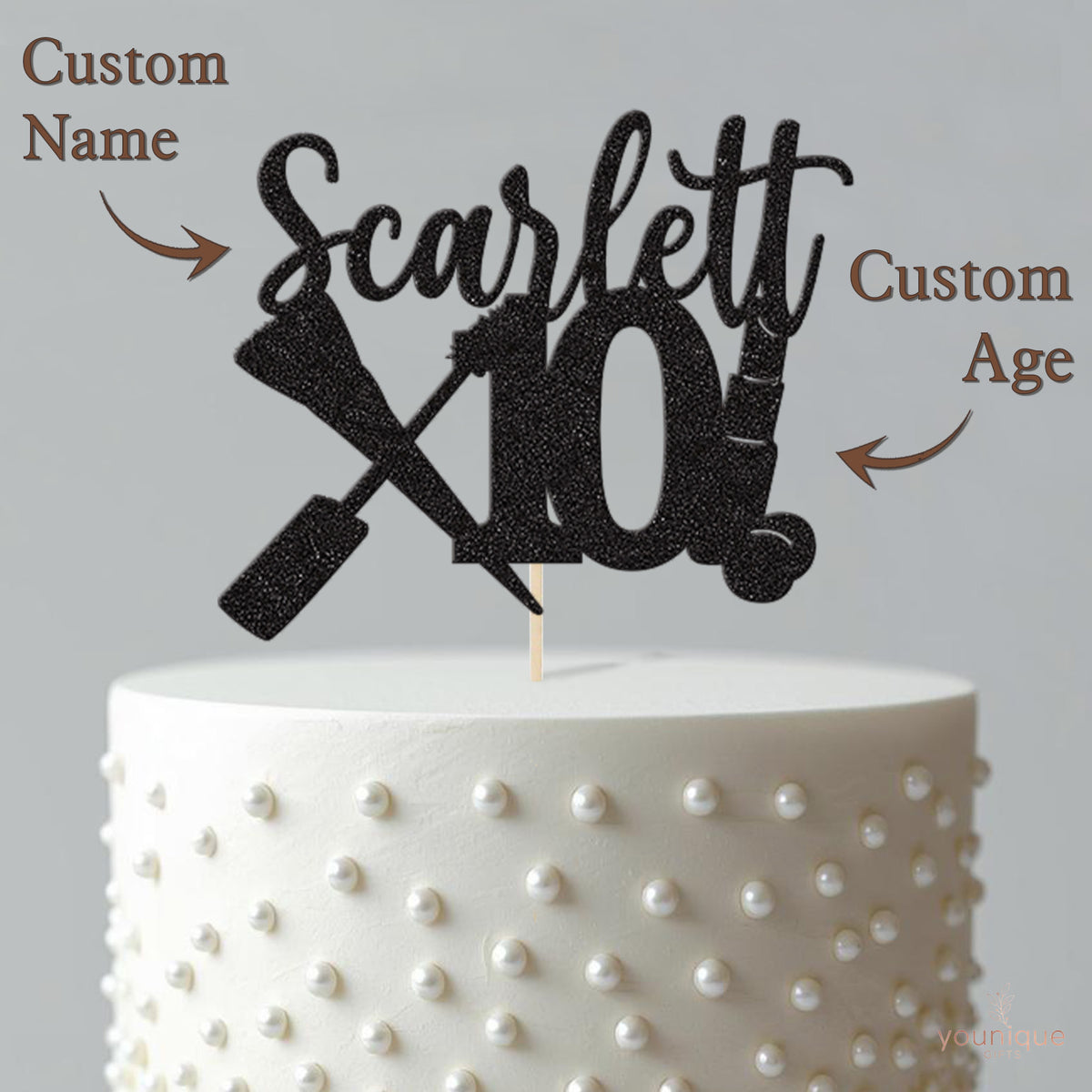 Personalised Makeup Brush & Lipstick Cake Topper – Name & Age - view 4