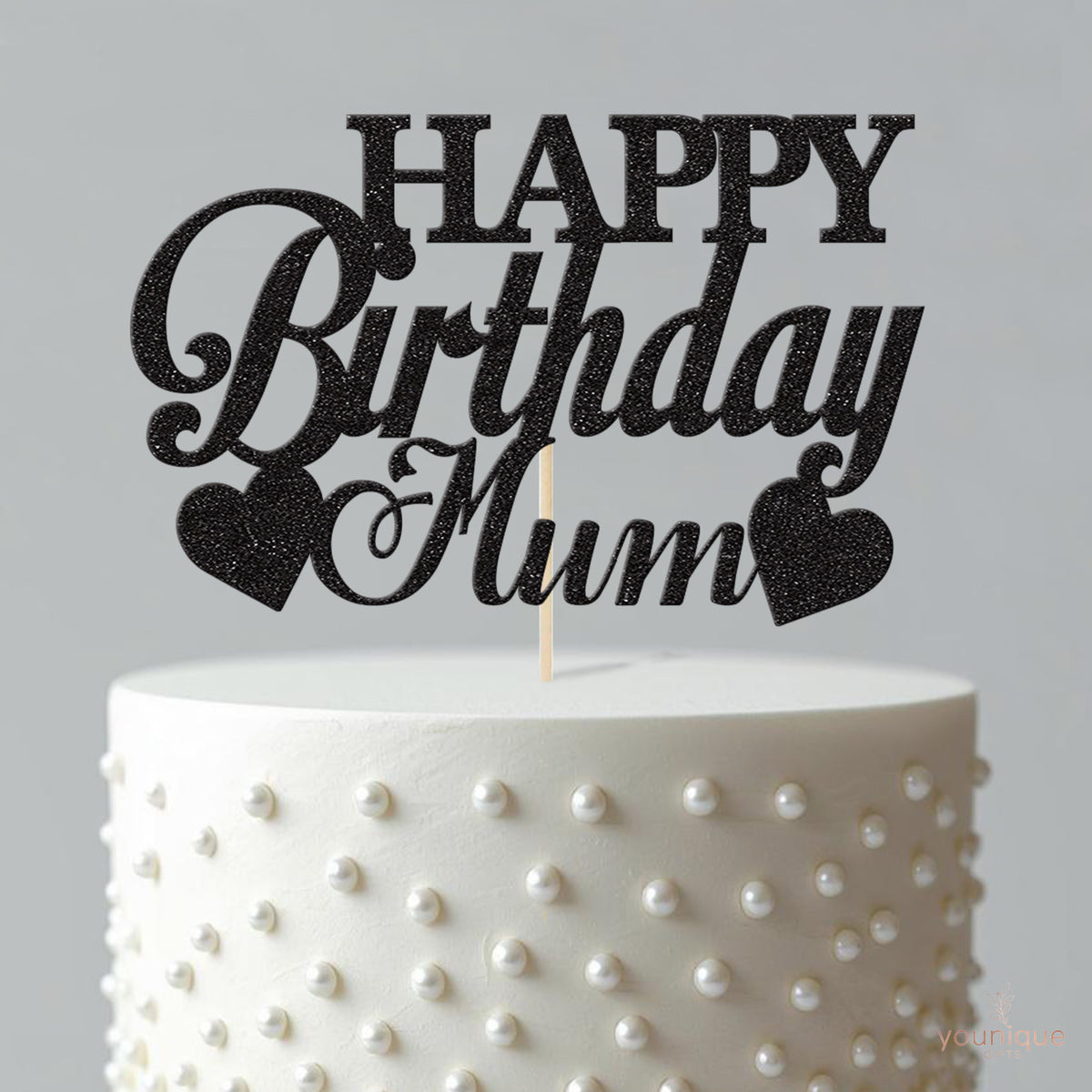 Happy Birthday Mum Script & Twin Hearts Cake Topper - view 4