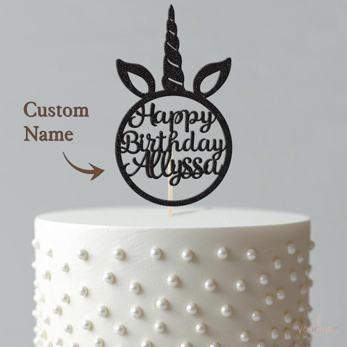 Personalised Unicorn Horn Birthday Cake Topper – Name - view 4
