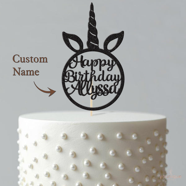 Personalised Unicorn Horn Birthday Cake Topper – Name - view 4