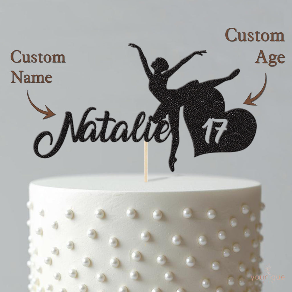 Personalised Ballerina & Age Heart Cake Topper – Name & Age - view 4